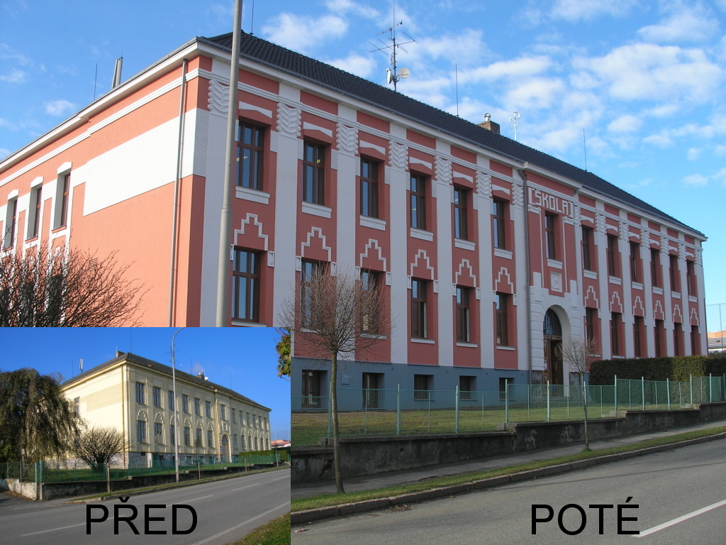 hlavní budova před a po venkovní rekonstrukci